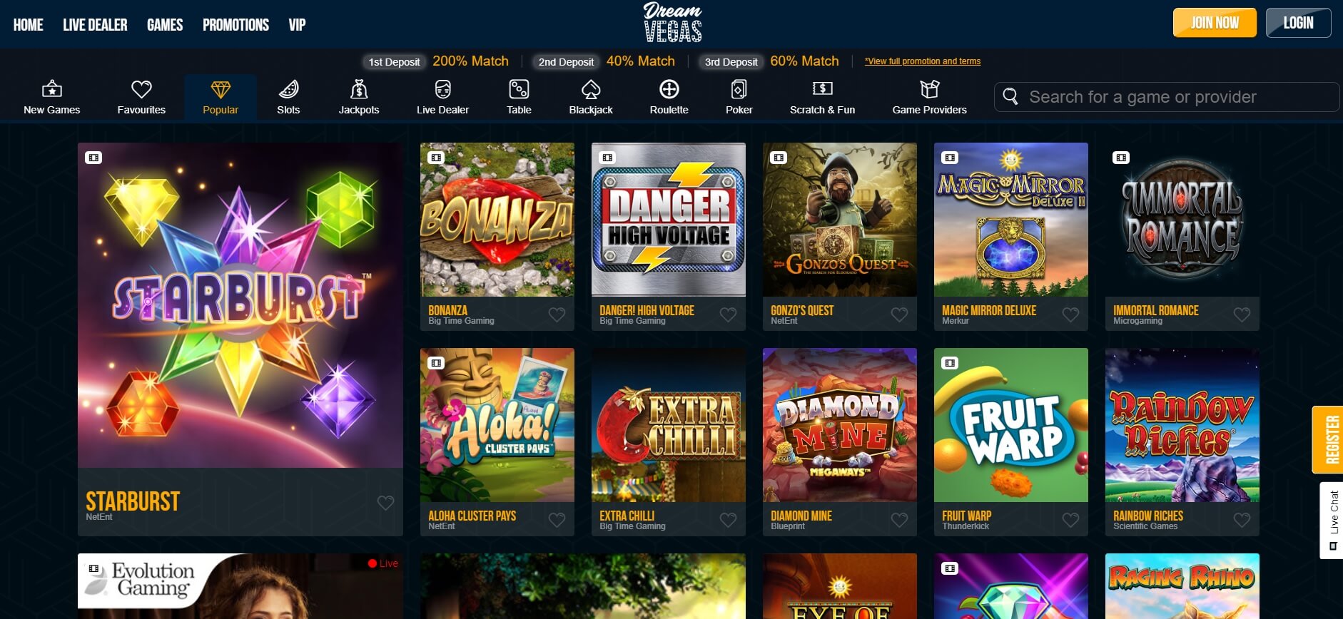 dream vegas casino games